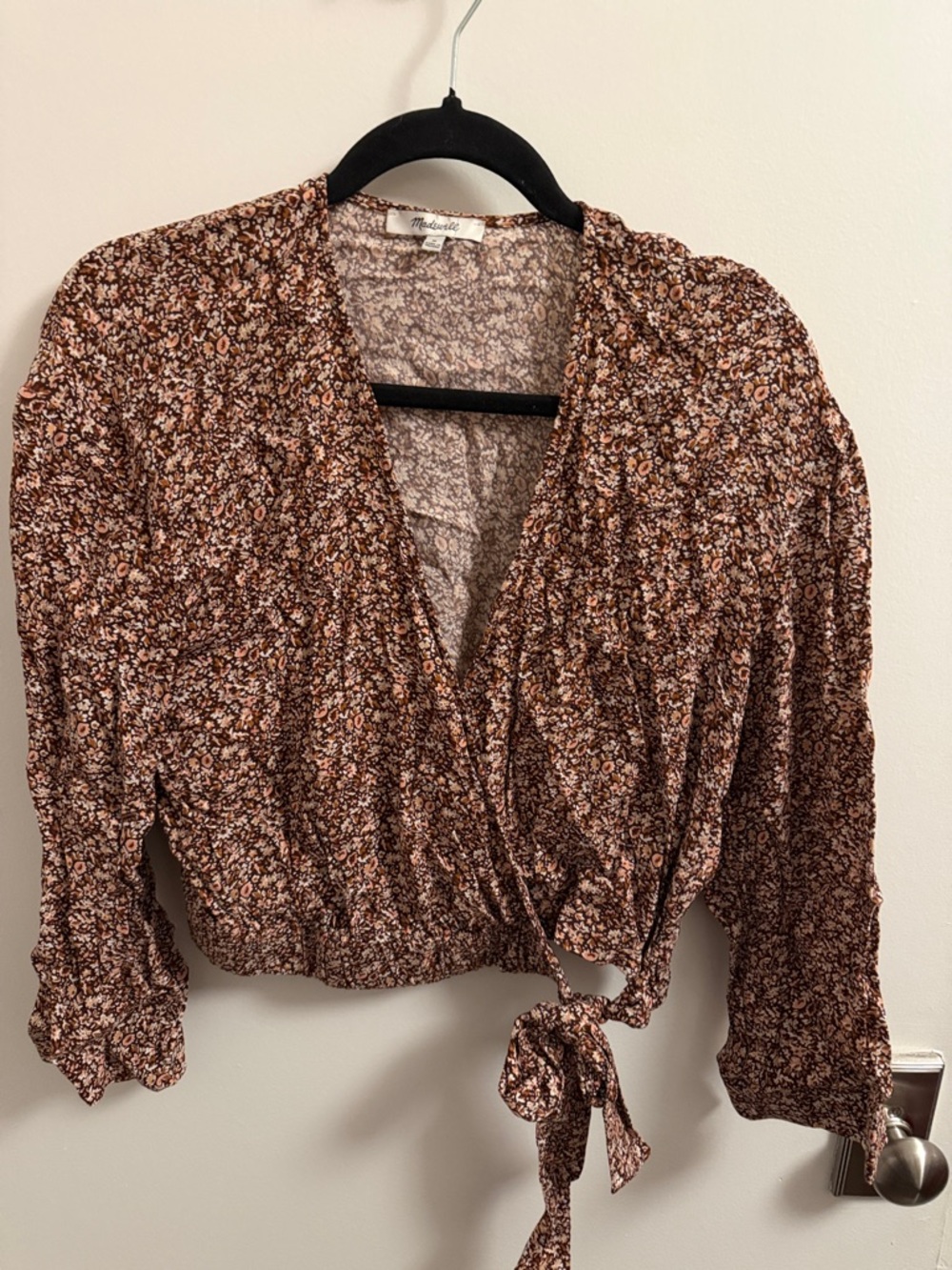Madewell Brown Floral Wrap Tie Blouse